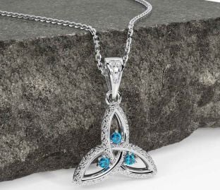 Diamond Topaz Silver Celtic Trinity Knot Necklace