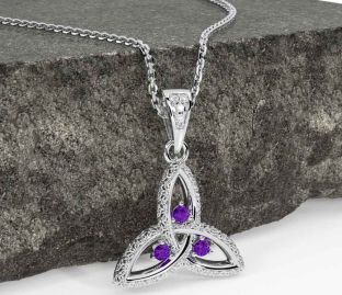Diamond Amethyst White Gold Celtic Trinity Knot Necklace
