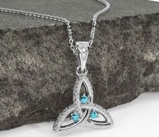 Diamond Aquamarine White Gold Celtic Trinity Knot Necklace