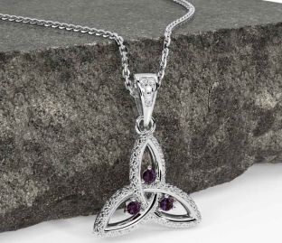 Diamond Alexandrite White Gold Celtic Trinity Knot Necklace