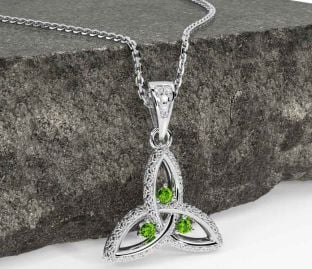 Diamond Peridot White Gold Celtic Trinity Knot Necklace