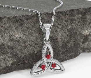 Diamond Ruby White Gold Celtic Trinity Knot Necklace