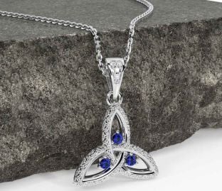 Diamond Sapphire White Gold Celtic Trinity Knot Necklace