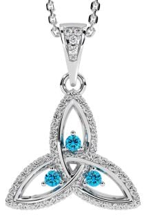 Diamond Topaz White Gold Celtic Trinity Knot Necklace