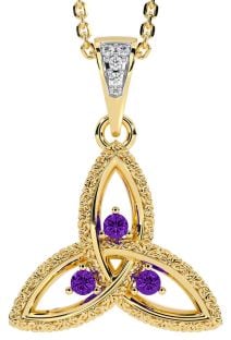 Diamond Amethyst Gold Celtic Trinity Knot Necklace