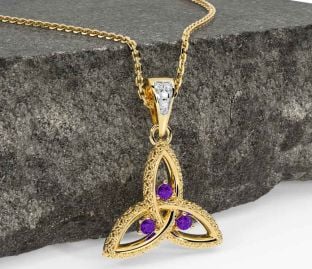 Diamond Amethyst Gold Celtic Trinity Knot Necklace