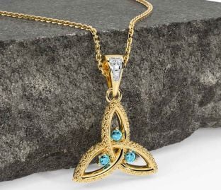 Diamond Aquamarine Gold Celtic Trinity Knot Necklace