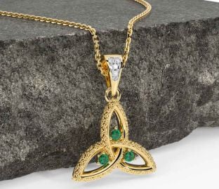 Diamond Emerald Gold Celtic Trinity Knot Necklace