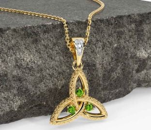 Diamond Peridot Gold Celtic Trinity Knot Necklace