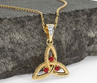 Diamond Ruby Gold Celtic Trinity Knot Necklace