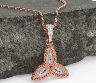 Diamond Rose Gold Silver Celtic Trinity Knot Necklace
