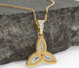 Diamond Gold Silver Celtic Trinity Knot Necklace