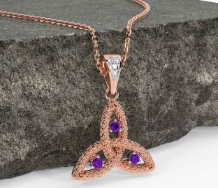 Diamond Amethyst Rose Gold Silver Celtic Trinity Knot Necklace