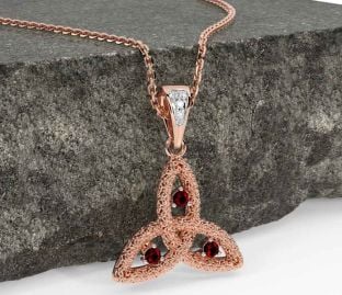 Diamond Garnet Rose Gold Silver Celtic Trinity Knot Necklace