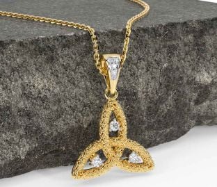 Diamond Gold Silver Celtic Trinity Knot Necklace