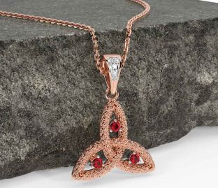 Diamond Ruby Rose Gold Celtic Trinity Knot Necklace