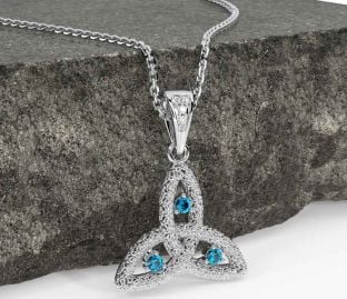 Diamond Topaz Silver Celtic Trinity Knot Necklace