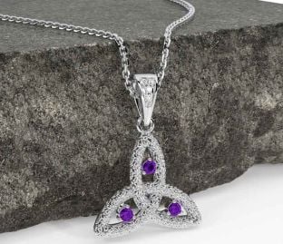 Diamond Amethyst White Gold Celtic Trinity Knot Necklace