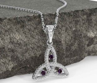 Diamond Alexandrite White Gold Celtic Trinity Knot Necklace