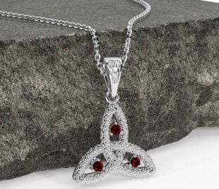 Diamond Garnet White Gold Celtic Trinity Knot Necklace