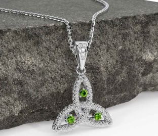 Diamond Peridot White Gold Celtic Trinity Knot Necklace