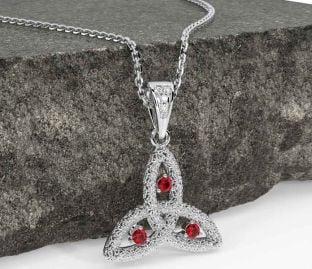 Diamond Ruby White Gold Celtic Trinity Knot Necklace