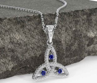 Diamond Sapphire White Gold Celtic Trinity Knot Necklace
