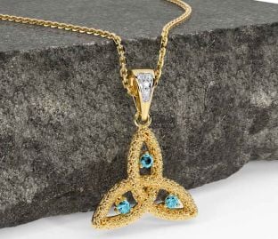 Diamond Aquamarine Gold Celtic Trinity Knot Necklace