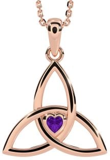 Amethyst Rose Gold Silver Celtic Trinity Knot Necklace