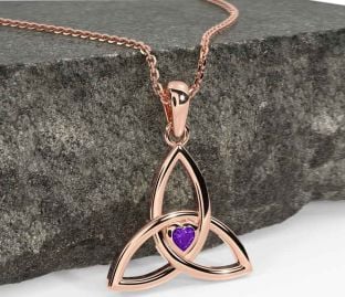 Amethyst Rose Gold Silver Celtic Trinity Knot Necklace