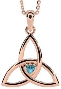 Aquamarine Rose Gold Silver Celtic Trinity Knot Necklace