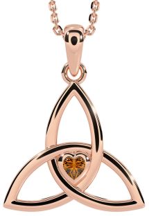 Citrine Rose Gold Silver Celtic Trinity Knot Necklace