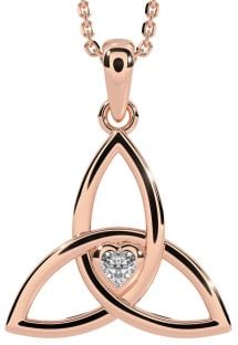 Diamond Rose Gold Silver Celtic Trinity Knot Necklace