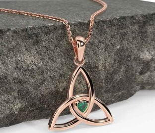 Emerald Rose Gold Silver Celtic Trinity Knot Necklace