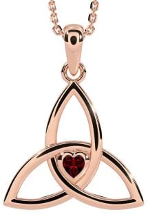 Garnet Rose Gold Silver Celtic Trinity Knot Necklace