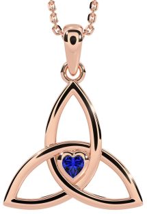 Sapphire Rose Gold Silver Celtic Trinity Knot Necklace