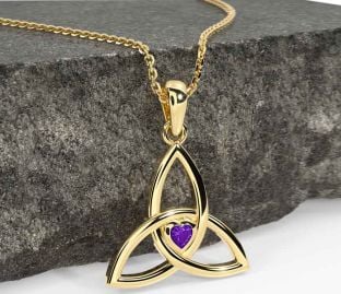 Amethyst Gold Silver Celtic Trinity Knot Necklace