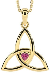 Pink Tourmaline Gold Silver Celtic Trinity Knot Necklace