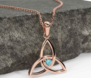 Aquamarine Rose Gold Celtic Trinity Knot Necklace