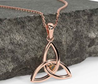 Citrine Rose Gold Celtic Trinity Knot Necklace
