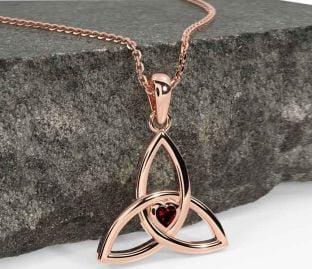 Garnet Rose Gold Celtic Trinity Knot Necklace
