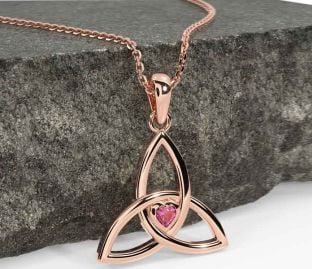 Pink Tourmaline Rose Gold Celtic Trinity Knot Necklace