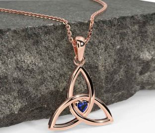 Sapphire Rose Gold Celtic Trinity Knot Necklace
