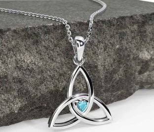 Aquamarine Silver Celtic Trinity Knot Necklace