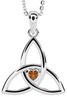 Citrine Silver Celtic Trinity Knot Necklace