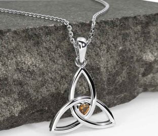Citrine Silver Celtic Trinity Knot Necklace