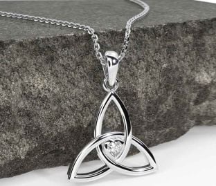 Diamond Silver Celtic Trinity Knot Necklace