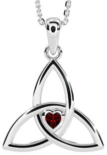 Garnet Silver Celtic Trinity Knot Necklace