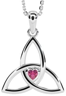 Pink Tourmaline Silver Celtic Trinity Knot Necklace