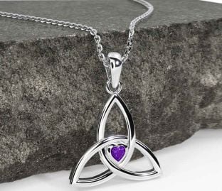 Amethyst White Gold Celtic Trinity Knot Necklace